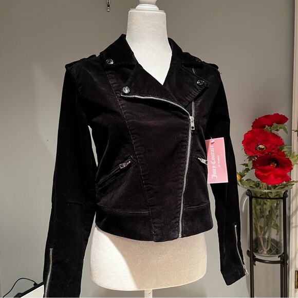 NEW Juicy Couture Corduroy Ribbed Structured Moto Jacket Asymmetrical Zip Black… - Picture 4 of 16